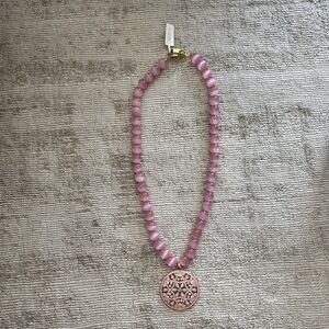 Chic Pink Beaded Necklace with Intricate Pendant